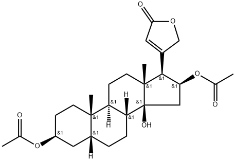 3β,16β-ジアセトキシ-14-ヒドロキシ-5β-カルダ-20(22)-エノリド 化学構造式