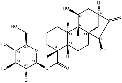 (4R,15R)-11β,15-Dihydroxykaur-16-en-18-oic acid [β-D-glucopyranosyl] ester Structure