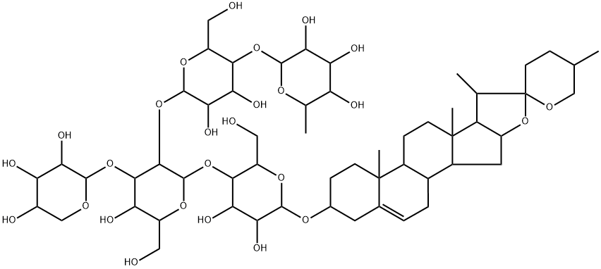 [(25R)-Spirost-5-en-3β-yl]4-O-[2-O-[4-O-(6-deoxy-α-L-mannopyranosyl)-β-D-glucopyranosyl]-3-O-β-D-xylopyranosyl-β-D-glucopyranosyl]-β-D-galactopyranoside Struktur