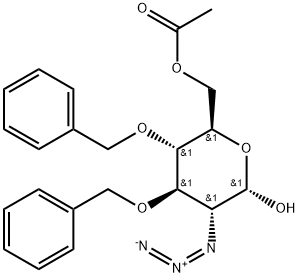 α-D-Glucopyranose, 2-azido-2-deoxy-3,4-bis-O-(phenylmethyl)-, 6-acetate Struktur