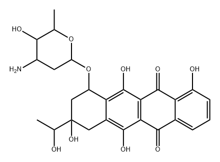 10-[(3-アミノ-2,3,6-トリデオキシ-α-L-lyxo-ヘキソピラノシル)オキシ]-7,8,9,10-テトラヒドロ-1,6,8,11-テトラヒドロキシ-8-(1-ヒドロキシエチル)-5,12-ナフタセンジオン 化学構造式