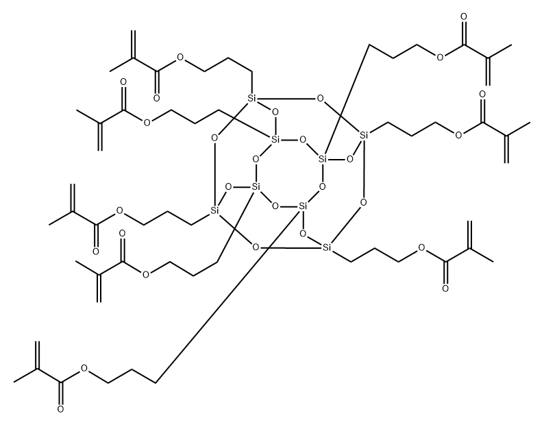 2-Propenoic acid, 2-methyl-, 1,1',1'',1''',1'''',1''''',1'''''',1'''''''-(pentacyclo[9.5.1.13,9.15,15.17,13]octasiloxane-1,3,5,7,9,11,13,15-octaylocta-3,1-propanediyl) ester Structure