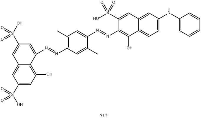 2,7-Naphthalenedisulfonic acid, 4-hydroxy-5-[2-[4-[2-[1-hydroxy-6-(phenylamino)-3-sulfo-2-naphthalenyl]diazenyl]-2,5-dimethylphenyl]diazenyl]-, sodium salt (1:3) 结构式
