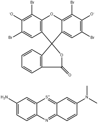 3-アミノ-7-ジメチルアミノフェノチアジン-5-イウム・0.5(2′,4′,5′,7′-テトラブロモ-3-オキソスピロ[イソベンゾフラン-1(3H),9′-[9H]キサンテン]-3′,6′-ジオール) 化学構造式