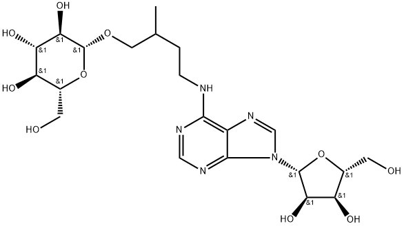 2-甲基-4-[(9-BETA-D-呋喃核糖基-9H-嘌呤-6-基)氨基]丁基 BETA-D-吡喃葡萄糖苷, 62512-95-2, 结构式