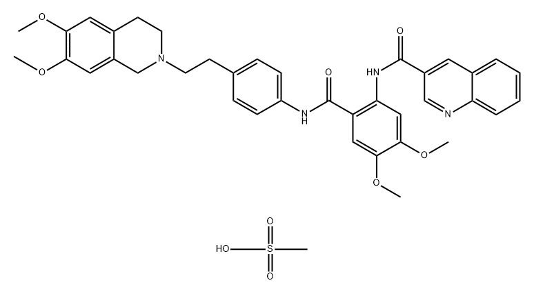 N-[2-({4-[2-(6,7-Dimethoxy-3,4-dihydro-2(1H)-isoquinolinyl)ethyl]phenyl}carbamoyl)-4,5-dimethoxyphenyl]-3-quinolinecarboxamide Structure