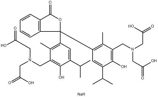 N,N'-[(3-オキソイソベンゾフラン-1(3H)-イリデン)ビス[[6-ヒドロキシ-2-メチル-5-(1-メチルエチル)-3,1-フェニレン]メチレン]]ビス[N-(カルボキシメチル)グリシン]テトラナトリウム 化学構造式