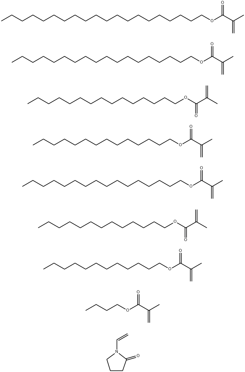 2-Propenoic acid, 2-methyl-, butyl ester, polymer with dodecyl 2-methyl-2-propenoate, eicosyl 2-methyl-2-propenoate, 1-ethenyl-2-pyrrolidinone, hexadecyl 2-methyl-2-propenoate, octadecyl 2-methyl-2-propenoate, pentadecyl 2-methyl-2-propenoate, tetradecyl Structure