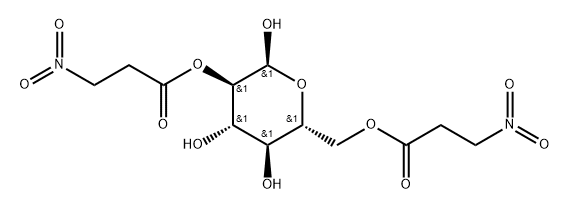 2-O,6-O-ジ(3-ニトロプロパノイル)-α-D-グルコピラノース 化学構造式