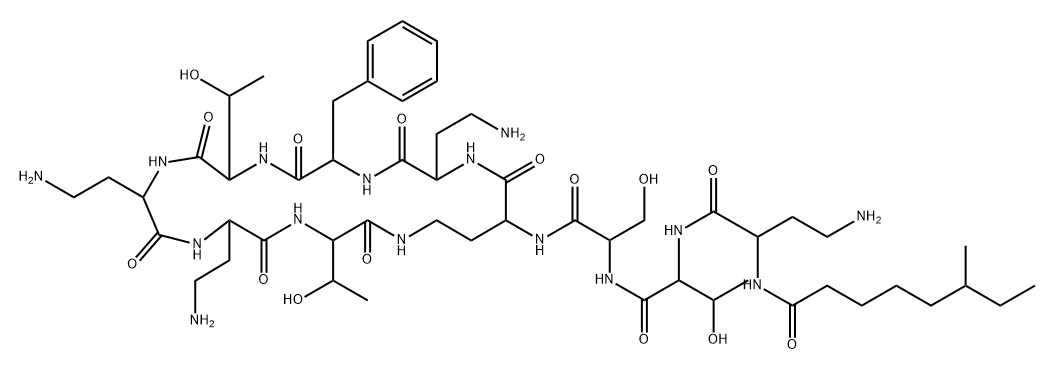 N2-(6-メチルオクタノイル-L-A2bu-L-Thr-D-Ser-)シクロ(L-A2bu*-L-A2bu-D-Phe-L-Thr-L-A2bu-L-A2bu-L-Thr-) 化学構造式