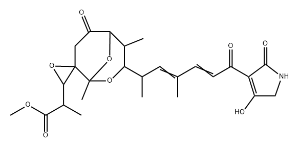 3-[6-(2,5-Dihydro-4-hydroxy-2-oxo-1H-pyrrol-3-yl)-1,3-dimethyl-6-oxohexa-2,4-dienyl]-α,1,4-trimethyl-6-oxospiro[2,9-dioxabicyclo[3.3.1]nonane-8,2'-oxirane]-3'-acetic acid methyl ester Struktur