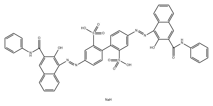 4,4'-ビス[[2-ヒドロキシ-3-(フェニルアミノカルボニル)-1-ナフタレニル]アゾ]-1,1'-ビフェニル-2,2'-ジスルホン酸二ナトリウム 化学構造式