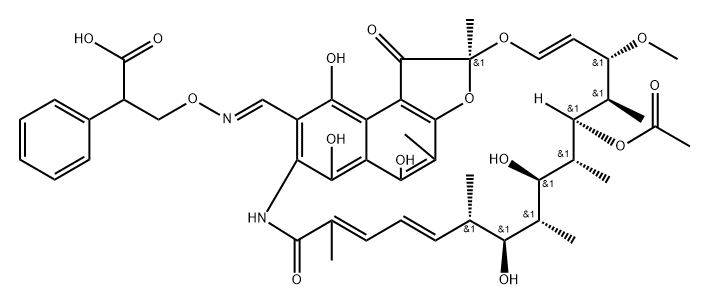 3-[(β-Carboxyphenethyl)oxyiminomethyl]rifamycin SV Struktur
