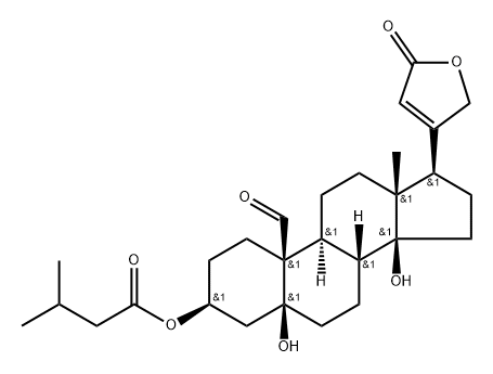 5,14-Dihydroxy-3β-(3-methyl-1-oxobutoxy)-19-oxo-5β-card-20(22)-enolide Struktur