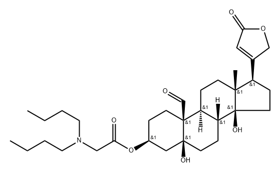 3β-[(ジブチルアミノアセチル)オキシ]-5,14-ジヒドロキシ-19-オキソ-5β-カルダ-20(22)-エノリド 化学構造式