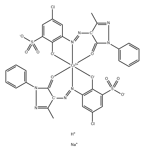disodium hydrogen bis[5-chloro-3-[(4,5-dihydro-3-methyl-5-oxo-1-phenyl-1H-pyrazol-4-yl)azo]-2-hydroxybenzenesulphonato(3-)]chromate(3-)  Struktur