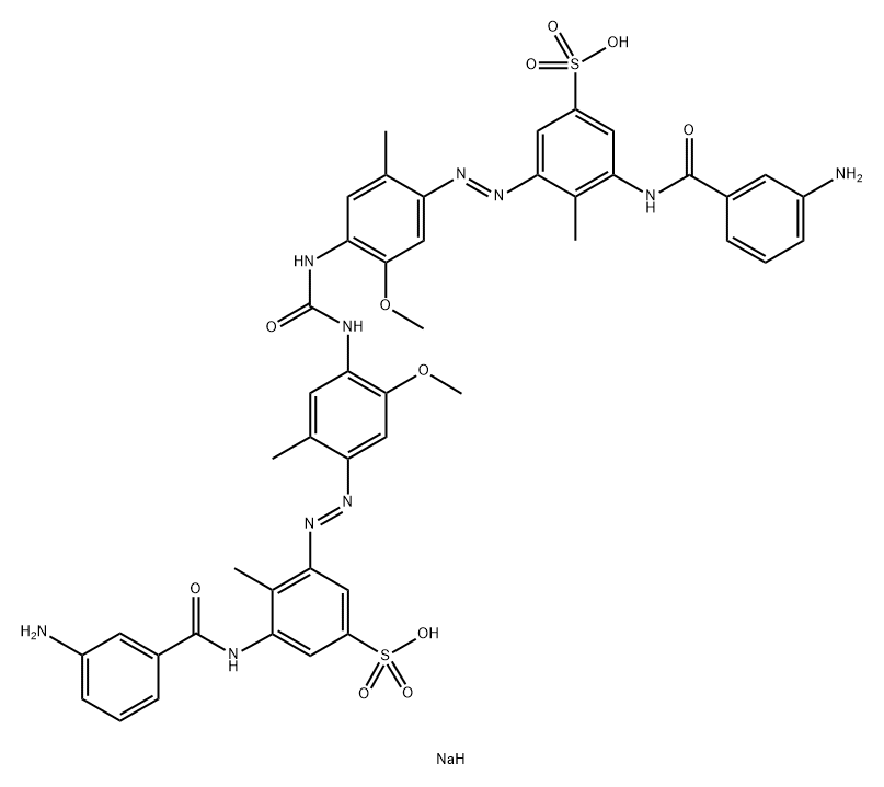 3,3'-[カルボニルビス[イミノ(5-メトキシ-2-メチル-4,1-フェニレン)アゾ]]ビス[5-[(3-アミノベンゾイル)アミノ]-4-メチルベンゼンスルホン酸ナトリウム] 化学構造式