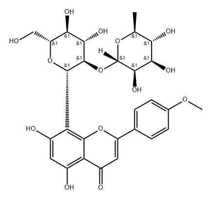 4H-1-Benzopyran-4-one, 8-[2-O-(6-deoxy-α-L-mannopyranosyl)-β-D-glucopyranosyl]-5,7-dihydroxy-2-(4-methoxyphenyl)- Structure