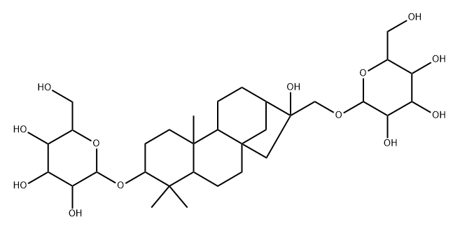 16-ヒドロキシカウラン-3α,17-ジイルビス(β-D-グルコピラノシド) 化学構造式