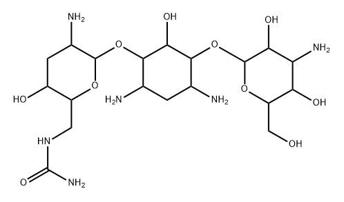 4-O-[2-Amino-6-[(aminocarbonyl)amino]-2,3,6-trideoxy-α-D-ribo-hexopyranosyl]-6-O-(3-amino-3-deoxy-α-D-glucopyranosyl)-2-deoxy-D-streptamine Struktur