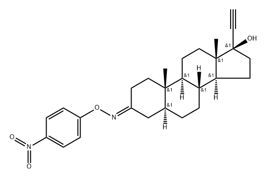 (17R)-17-Hydroxy-5α-pregn-20-yn-3-one O-(p-nitrophenyl)oxime Struktur