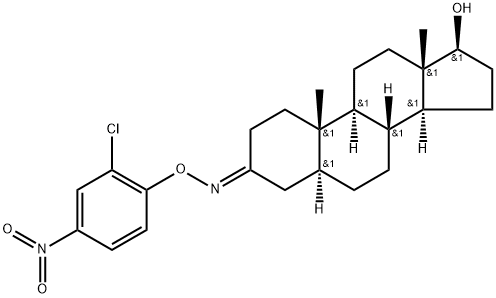 2α-Chloro-17β-hydroxy-5α-androstan-3-one O-(p-nitrophenyl)oxime Struktur