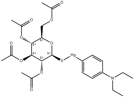 Mercury, 4-(diethylamino)phenyl(1-thio-.beta.-D-glucopyranose 2,3,4,6-tetraacetato-S)- Struktur