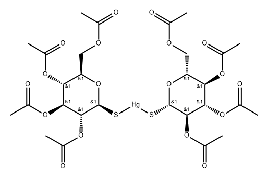 Mercury, bis(1-thio-.beta.-D-glucopyranose 2,3,4,6-tetraacetato-S)- Structure