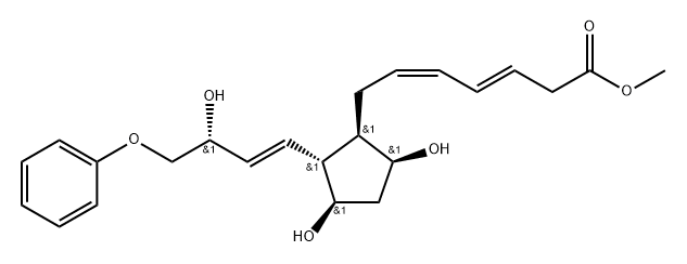(3E,5Z)-7-[(1R)-3α,5α-ジヒドロキシ-2β-[(E,R)-4-フェノキシ-3-ヒドロキシ-1-ブテニル]シクロペンタン-1α-イル]-3,5-ヘプタジエン酸メチル 化学構造式