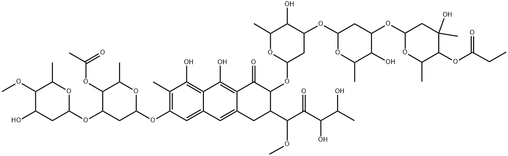 3'''-O-[3-C-Methyl-4-O-(1-oxopropyl)-2,6-dideoxy-α-L-arabino-hexopyranosyl]-7-methylolivomycin D Struktur