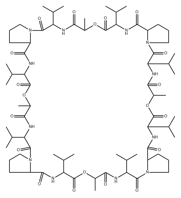 cyclo(L-lactoyl-L-valyl-D-prolyl-D-valyl)3 化学構造式