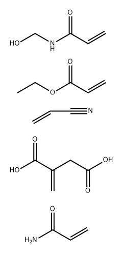 亚甲基丁二酸与聚2-丙烯酸乙酯、N-(羟甲基)-2-丙烯酰胺、2-丙烯酰胺和2-丙烯腈的聚合物, 65379-28-4, 结构式