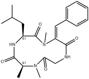 (2E)-3-Phenyl-N-methylcyclo(Dha-Gly-N-methyl-L-Ala-L-Leu-) Structure