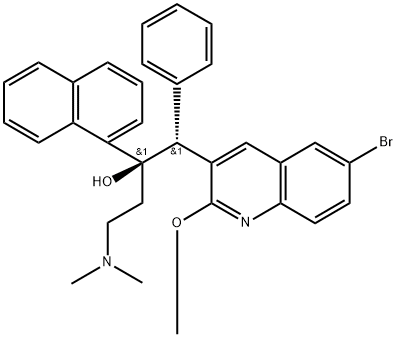 3-Quinolineethanol, 6-bromo-α-[2-(dimethylamino)ethyl]-2-methoxy-α-1-naphthalenyl-β-phenyl-, (αR,βR)-rel- Structure