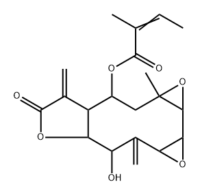 (Z)-2-Methyl-2-butenoic acid (1aR,1bS,2aS,4S,4aS,7aR,8S,9aR)-dodecahydro-4-hydroxy-9a-methyl-3,7-bis(methylene)-6-oxobisoxireno[5,6:7,8]cyclodeca[1,2-b]furan-8-yl ester Struktur