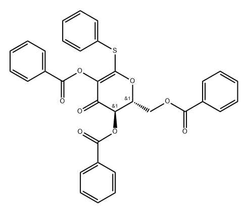 D-erythro-Hex-1-enopyranosid-3-ulose, phenyl 1-thio-, 2,4,6-tribenzoate Structure