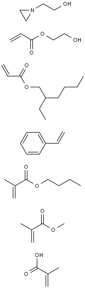 65970-27-6 2-Propenoic acid, 2-methyl-, polymer with butyl 2-methyl-2-propenoate, ethenylbenzene, 2-ethylhexyl 2-propenoate, 2-hydroxyethyl 2-propenoate and methyl 2-methyl-2-propenoate, 1-aziridineethanol-terminated