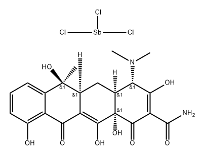 (2E)-2-(amino-hydroxy-methylidene)-4-dimethylamino-6,10,11,12a-tetrahy droxy-6-methyl-4,4a,5,5a-tetrahydrotetracene-1,3,12-trione, trichloros tibane Struktur