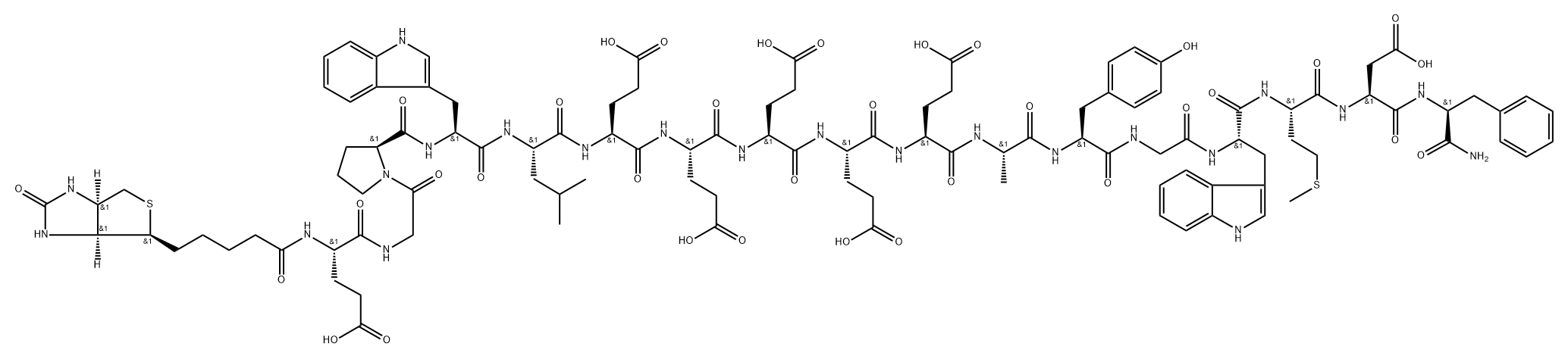 Biotinyl-(Glu1)-Gastrin I (human) Biotinyl-Glu-Gly-Pro-Trp-Leu-Glu-Glu-Glu-Glu-Glu-Ala-Tyr-Gly-Trp-Met-Asp-Phe-NH2 Struktur