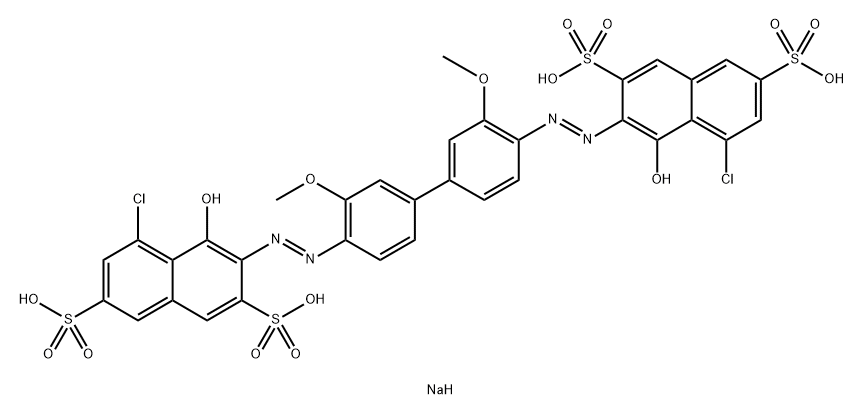2,7-Naphthalenedisulfonic acid, 3,3'-[(3,3'-dimethoxy[1,1'-biphenyl]-4,4'-diyl)bis(azo)]bis[5-chloro-4-hydroxy-, tetrasodium salt Struktur