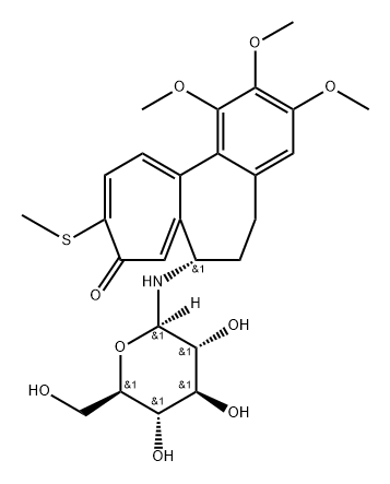 (S)-7-(β-D-グルコピラノシルアミノ)-6,7-ジヒドロ-1,2,3-トリメトキシ-10-(メチルチオ)ベンゾ[a]ヘプタレン-9(5H)-オン 化学構造式