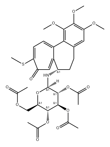 (S)-6,7-ジヒドロ-1,2,3-トリメトキシ-10-(メチルチオ)-7-(2-O,3-O,4-O,6-O-テトラアセチル-β-D-グルコピラノシルアミノ)ベンゾ[a]ヘプタレン-9(5H)-オン 化学構造式