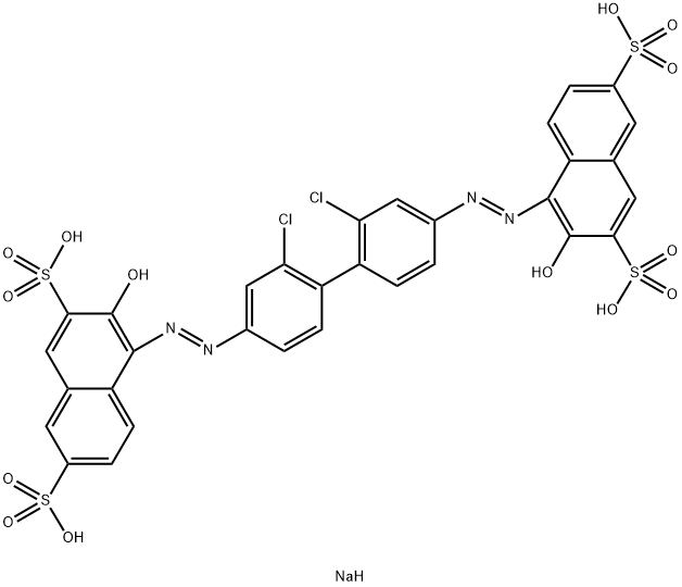 2,7-Naphthalenedisulfonic acid, 4,4'-[(2,2'-dichloro[1,1'-biphenyl]-4,4'-diyl)bis(2,1-diazenediyl)]bis[3-hydroxy-, sodium salt (1:4) Structure