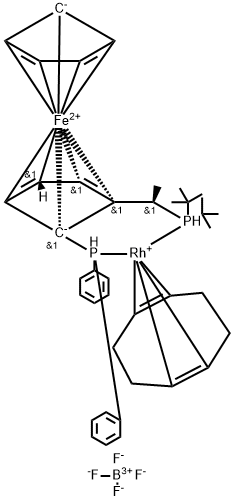 テトラフルオロほう酸(1,5‐シクロオクタジエン)[(R)‐1‐[(S)‐2‐(ジフェニルホスフィノ)フェロセニル]‐エチルジ‐TERT‐ブチルホスフィン]ロジウム(I) 化学構造式