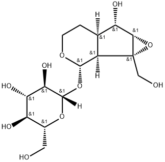(2S,3R,4S,5S,6R)-2-[[(1aS,1bS,2S,5aR,6S,6aS)-6-hydroxy-1a-(hydroxymethyl)-2,4,5,5a,6,6a-hexahydro-1bH-oxireno[5,6]cyclopenta[1,3-c]pyran-2-yl]oxy]-6-(hydroxymethyl)oxane-3,4,5-triol, 6736-86-3, 结构式