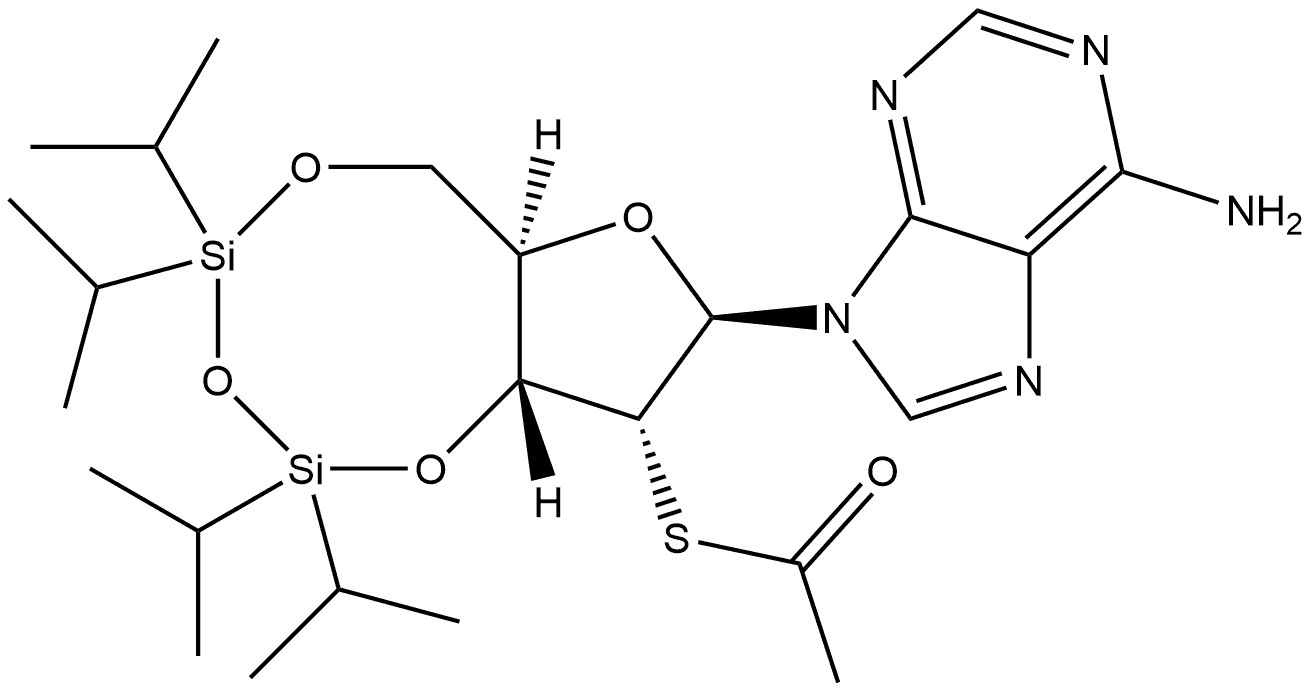 Adenosine, 3',5'-O-[1,1,3,3-tetrakis(1-methylethyl)-1,3-disiloxanediyl]-2'-thio-, 2'-acetate (9CI) Structure