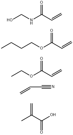 2-甲基-2-丙烯酸与聚丙烯酸丁酯、丙烯酸乙酯、N-(羟甲基)丙烯酰胺和丙烯腈的聚合物,67785-51-7,结构式
