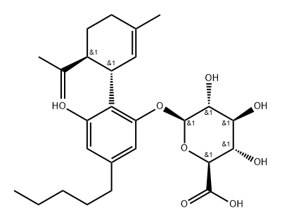(2S,3S,4S,5R,6S)-3,4,5-trihydroxy-6-[3-hydroxy-2-[(1R,6S)-3-methyl-6-p rop-1-en-2-yl-1-cyclohex-2-enyl]-5-pentyl-phenoxy]oxane-2-carboxylic a cid Struktur