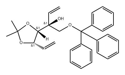 L-arabino-Hex-5-enitol, 5,6-dideoxy-2-C-ethenyl-3,4-O-(1-Methylethylidene)-1-O-(triphenylMethyl)- 化学構造式