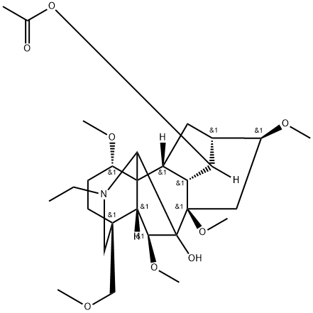 20-エチル-1α,6β,8,16β-テトラメトキシ-4-(メトキシメチル)アコニタン-7,14α-ジオール14-アセタート 化学構造式